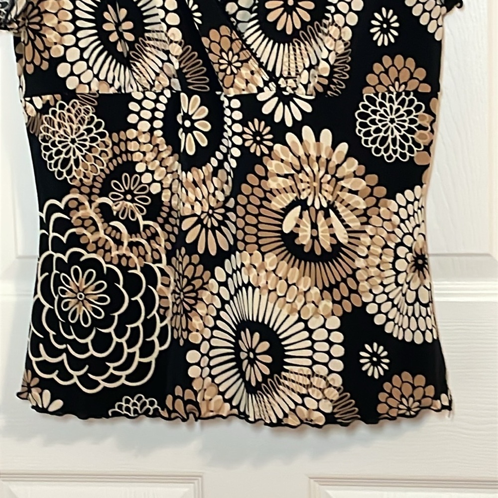 Y2K 2010s Top, Brown, beige, cream flowers, Perception Concept, Large - Picture 3 of 6